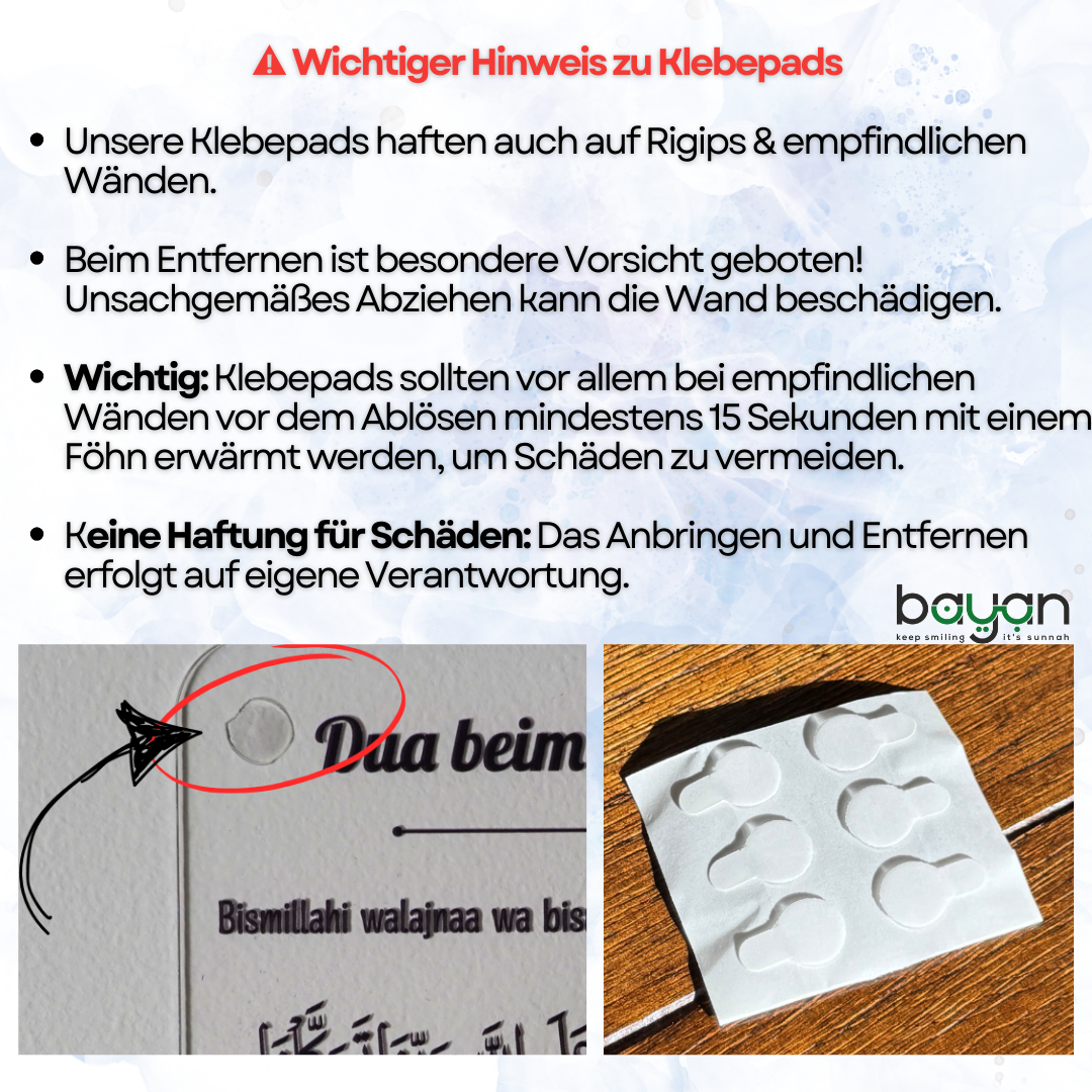 Wudu Acrylglas-Tafel (3mm) – Schritt-für-Schritt Gebetswaschung (inkl. Klebepads)