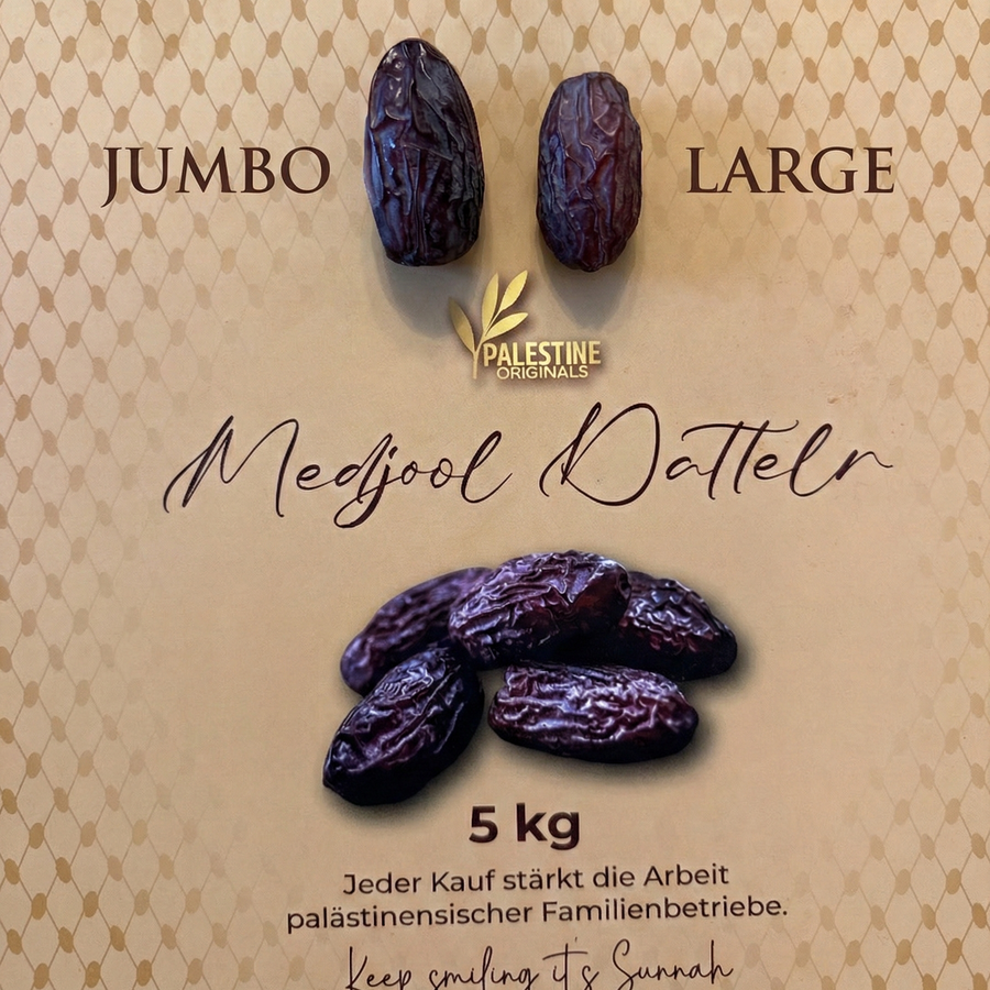 Jumbo-Medjool links, Large-Medjool rechts